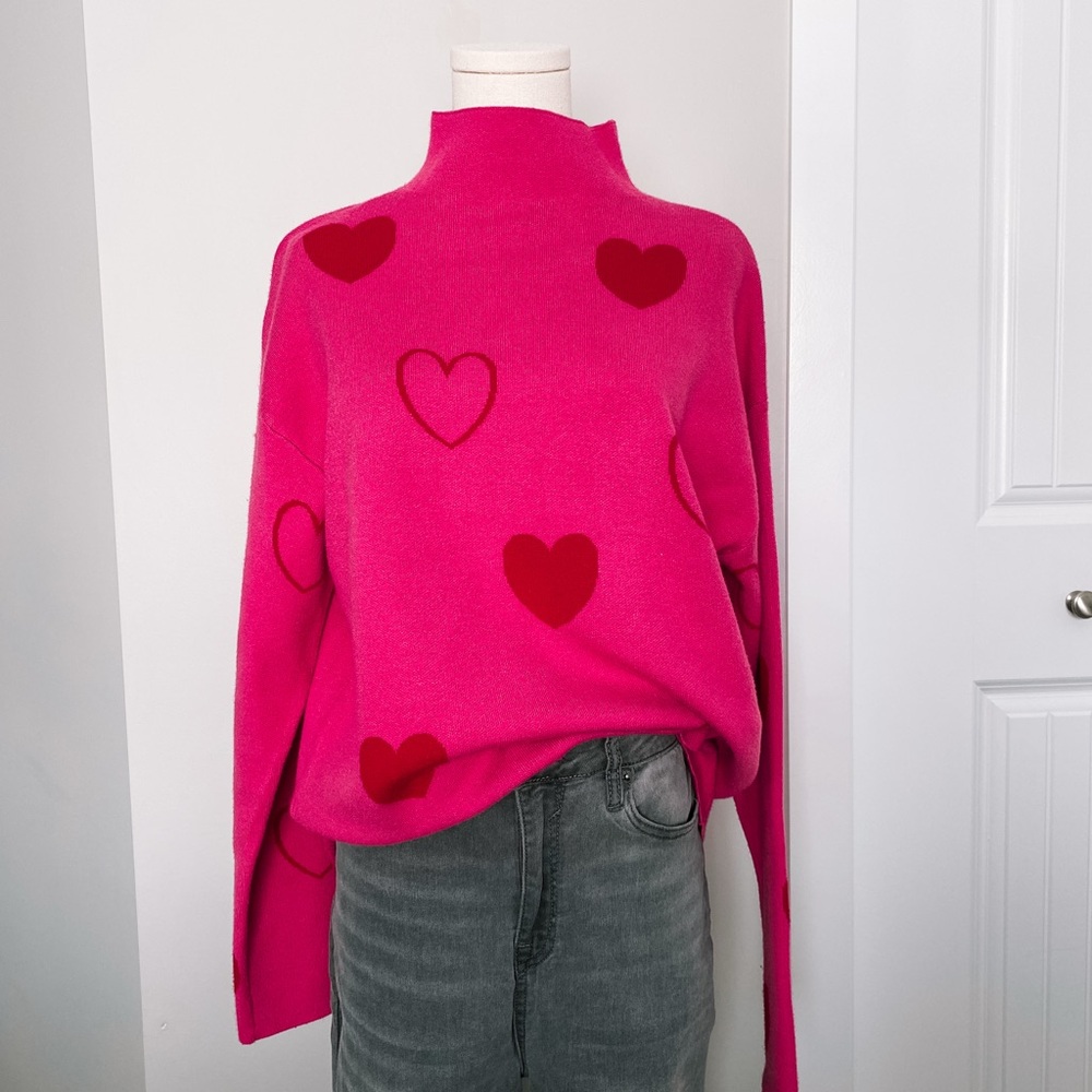 Nicole Miller Fuchsia Heart Turtleneck Sweater